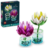 LEGO® Botanicals Water Lilies - Building Set for Kids - Floral Gift for Girls and Boys - Flower Decor - Includes 2 Water Lilies and Transparent Vases - 11511
