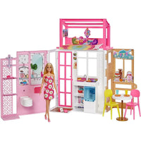 BARBIE DOLLHOUSE WITH DOLL, 2 LEVELS & 4 PLAY AREAS, FULLY FURNISHED  [HCD48]