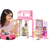 BARBIE DOLLHOUSE WITH DOLL, 2 LEVELS & 4 PLAY AREAS, FULLY FURNISHED  [HCD48]