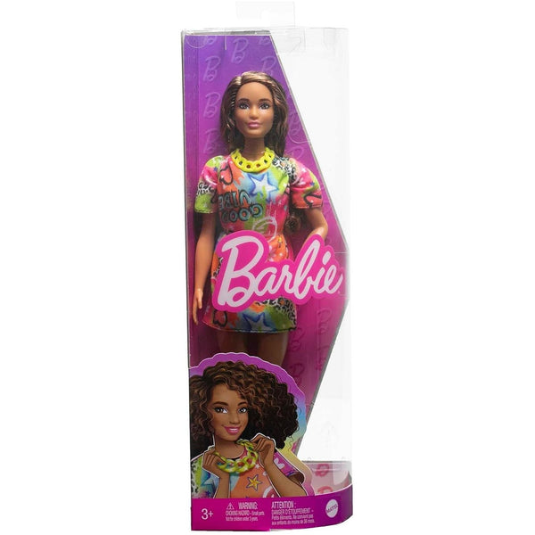 BARBIE FASHIONISTAS DOLL - BRUNETTE WITH GRAFITTI DRESS  [HPF77]