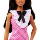 BARBIE FASHIONISTAS DOLL - BLACK HAIR & PLAID DRESS [HJT06]