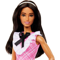 BARBIE FASHIONISTAS DOLL - BLACK HAIR & PLAID DRESS [HJT06]