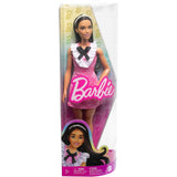 BARBIE FASHIONISTAS DOLL - BLACK HAIR & PLAID DRESS [HJT06]