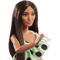 BARBIE FASHIONISTAS DOLL - BRUNETTE WITH POLKA DOT ROMPER  [HPF76]