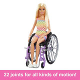 BARBIE FASHIONISTAS DOLL WITH WHEELCHAIR & RAMP, STRAIGHT BLONDE HAIR & RAINBOW ROMPER [HJT13]