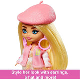 BARBIE EXTRA MINI MINIS DOLL WITH BLONDE HAIR, ACCESSORIES & DOLL STAND   [HLN48]